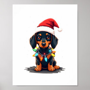 Poster Luzes de Natal Dachshund Chapéu de Papai Noel Amor