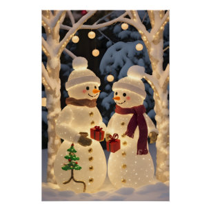 Pôster Luzes de Natal de Boneco de Neve Mágico