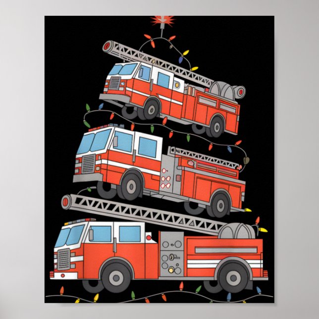 Poster Luzes de Natal de Caminhões de Bombeiros Árvore de (Frente)