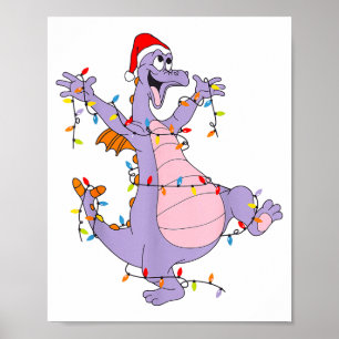 Poster Luzes de Natal de Dragão Fofo Chapéu de Papai Noel