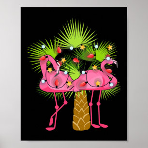 Poster Luzes de Natal de Flamingos Tropicais Havaí Natal