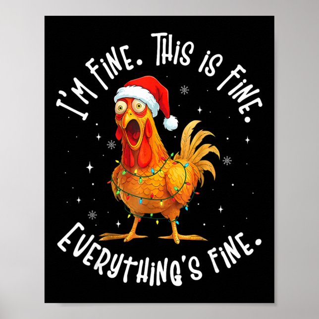 Poster Luzes de Natal de Frango Engraçadas Estou Bem Isso (Frente)