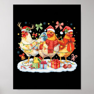 Poster Luzes de Natal de Galinha Chapéus de Papai Noel Re