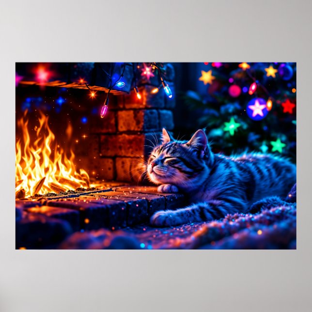 Poster Luzes de Natal de gato bonitinho (Frente)