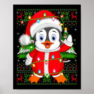 Poster Luzes de Natal de Pinguim Fantasia de Papai Noel S