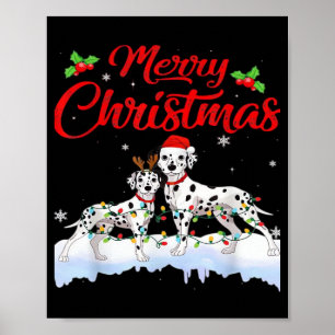 Poster Luzes de Natal do Cão Dálmata Chapéu do Papai Noel