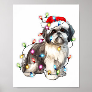 Poster Luzes de Natal do Cão Shih Tzu Xmas Fofo 