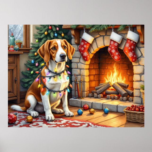 Poster Luzes de Natal do Foxhound Inglês Americano (Frente)