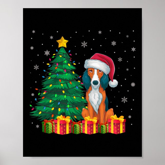 Poster Luzes de Natal do Foxhound Santa Hat Americano (Frente)