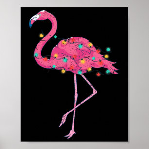 Poster Luzes de Natal Engraçadas Flamingo Rosa Natal Trop