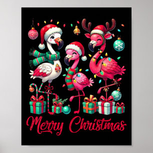 Poster Luzes de Natal Flamingo Chapéu do Papai Noel Neve