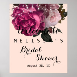 Poster Luzes de Natal Flores Borgonha chá de noiva