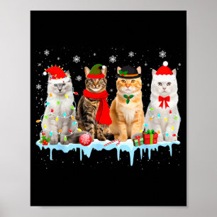 Poster Luzes de Natal Gato Engraçado Rena Papai Noel Kit