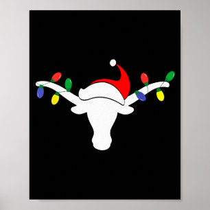Poster Luzes de Natal Longhorn Branco Chapéu de Papai Noe