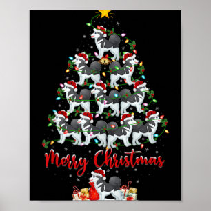Poster Luzes de Natal Papai Noel Husky Siberiano Cão Árvo