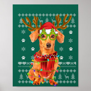 Poster Luzes de Natal Sudoríssimas Dachshund Cachorro