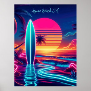 Poster Luzes de Neon do Surfboard Sunset