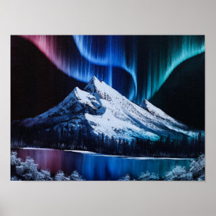 Poster Luzes de norte Bob Ross - paisagem inspirada