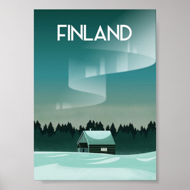 Poster Luzes de norte de inverno na Finlândia Lapónia (Frente)