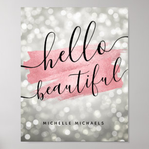 Poster Luzes de Prata Douradas Modernas "Hello Beautiful"