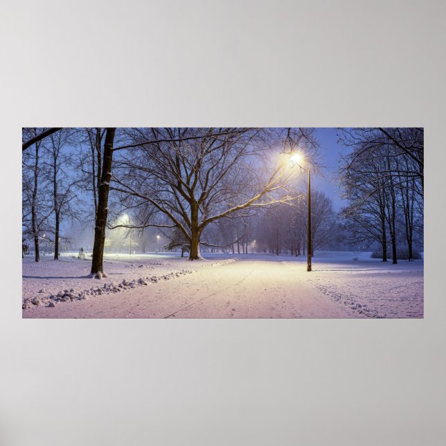 Poster Luzes de rua e cobertas de neve (Frente)