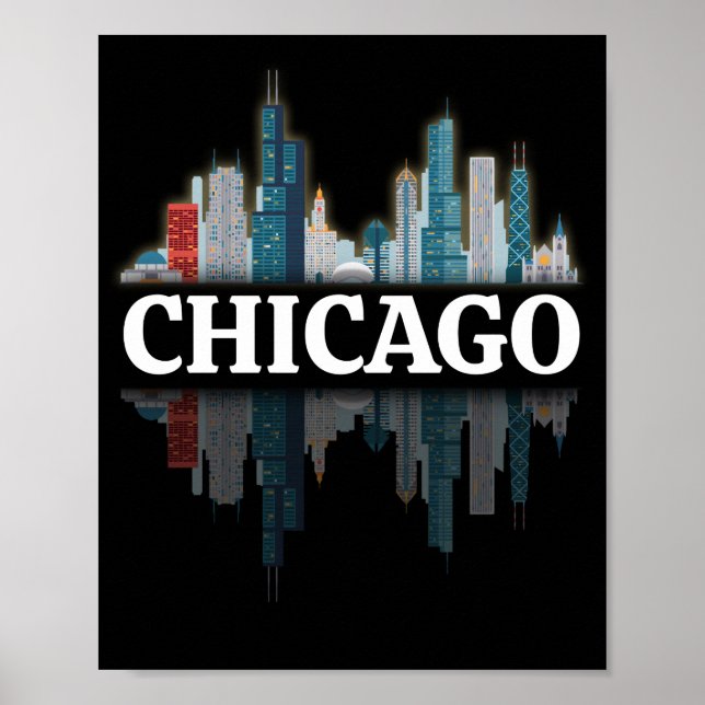 Poster Luzes do horizonte da cidade de Chicago à noite (Frente)