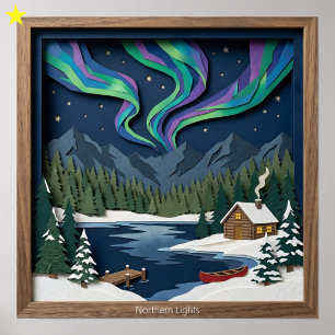 Poster Luzes do Norte Diorama de Colagem de Papel Canadá
