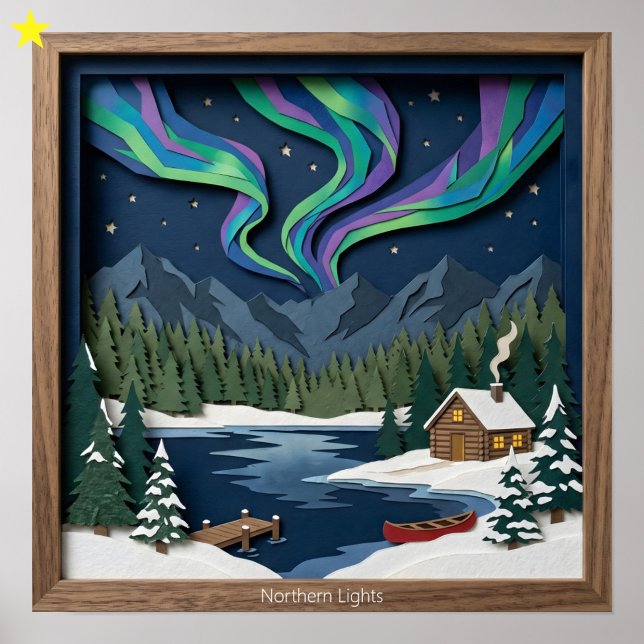 Poster Luzes do Norte Diorama de Colagem de Papel Canadá (Criador carregado)