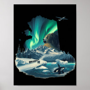 Poster Luzes do Norte do Alasca Urso Cinzento & Orca