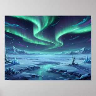 Poster Luzes do Norte Etéreas sobre Deserto Nevado