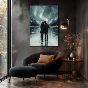 Poster Luzes do Norte Românticas - Arte a Carvão