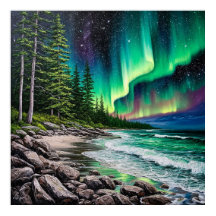 Luzes do Norte Sobre uma Costa Rochosa