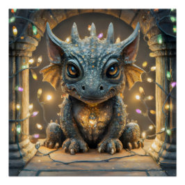 Pôster Luzes Festivas Chibi Gargoyle Dragon