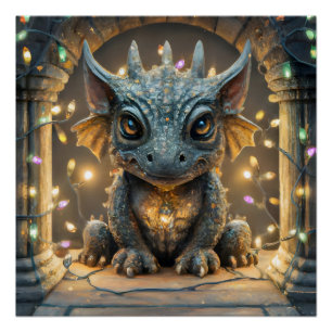 Pôster Luzes Festivas Chibi Gargoyle Dragon