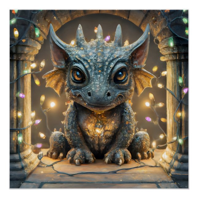 Pôster Luzes Festivas Chibi Gargoyle Dragon (Frente)