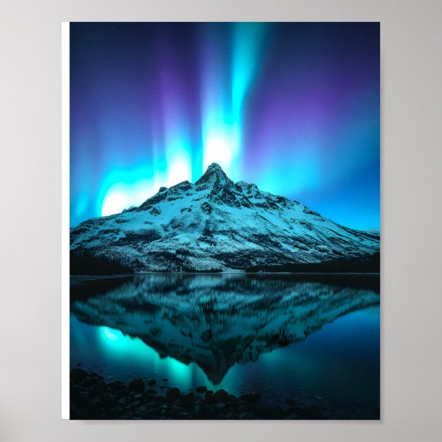 Poster Luzes nortes Sobre Montanhas Snowy (Frente)