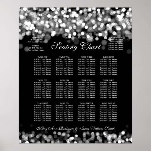 Poster Luzes prateadas de gráfico de casamentos elegantes (Frente)