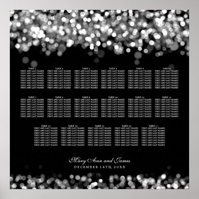 Poster Luzes Prateadas do Gráfico de Casamento (Frente)