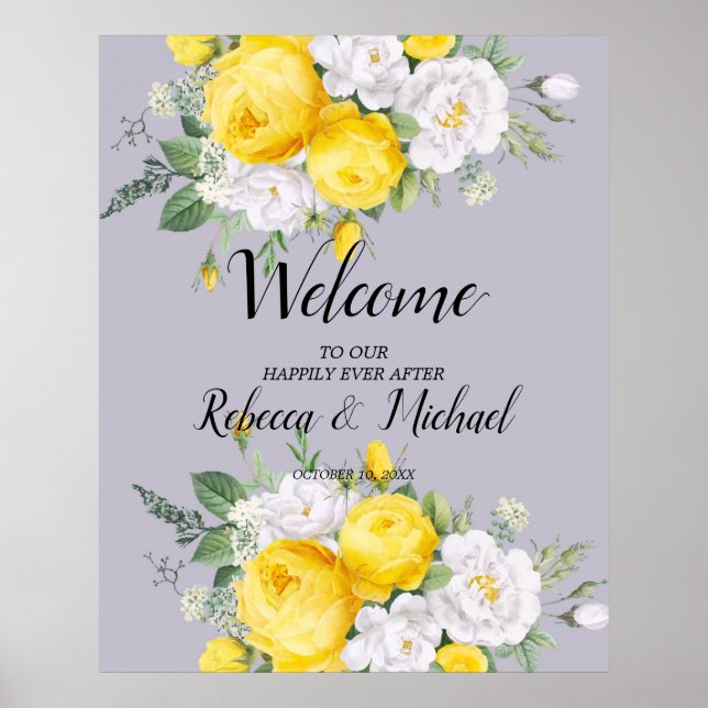 Poster Luzes russas Yellow Floral Weding Welcome (Frente)