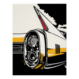 Pôster Luzes Traseiras de Carro Clássico Retro Ilustração