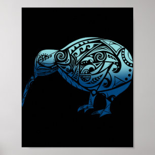 Poster Lynesia Maori Kiwi Pássaro Oceano Azul Nova Zelând