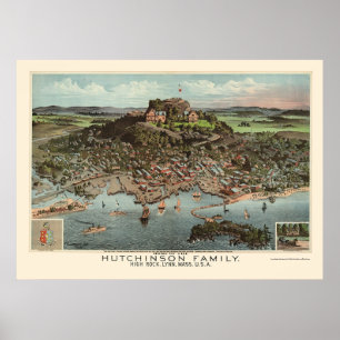 Pôster Lynn, mapa panorâmico das MÃES - 1881