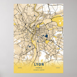 Poster Lyon - França - Mapa da cidade amarela