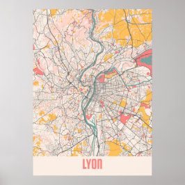 Poster Lyon - França - Mapa da cidade de Chalk