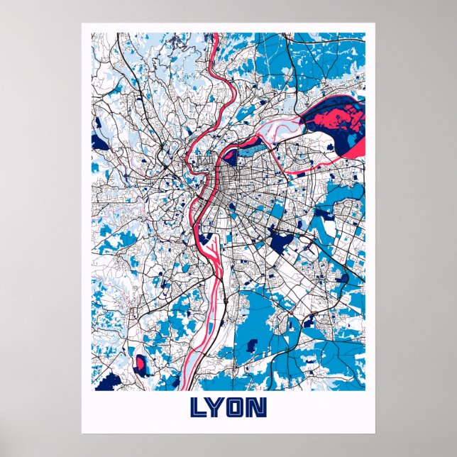 Poster Lyon - França MilkTea City Map (Frente)