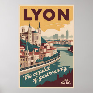 Poster Lyon França Paisagem Urbana Retro Viagem