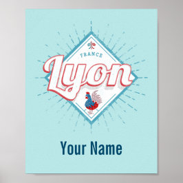 Poster Lyon França retro rooster vintage souvenir