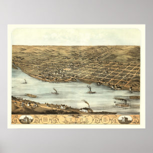 Pôster Lyons, mapa panorâmico de IA - 1868