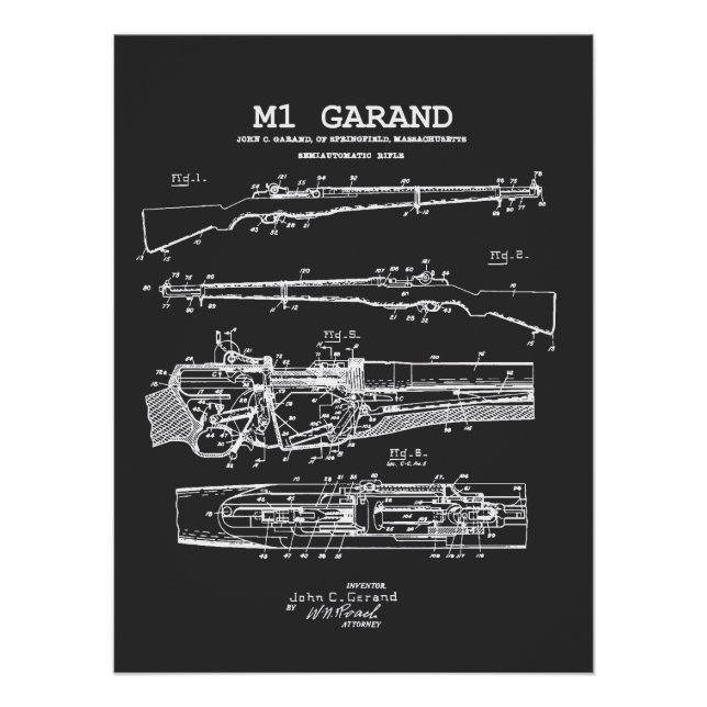 Pôster M1 Garand - World War 2 Weapon Blueprint Rifle (Frente)