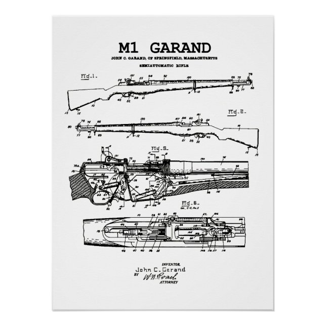 Pôster M1 Garand - World War 2 Weapon Blueprint Rifle (Frente)